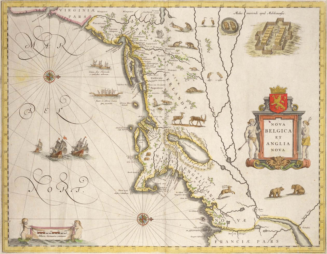 Mapa Nové Belgie a Nové Anglie, hospoda. v Amsterdamu kolem roku 1640 od Joan Blaeu