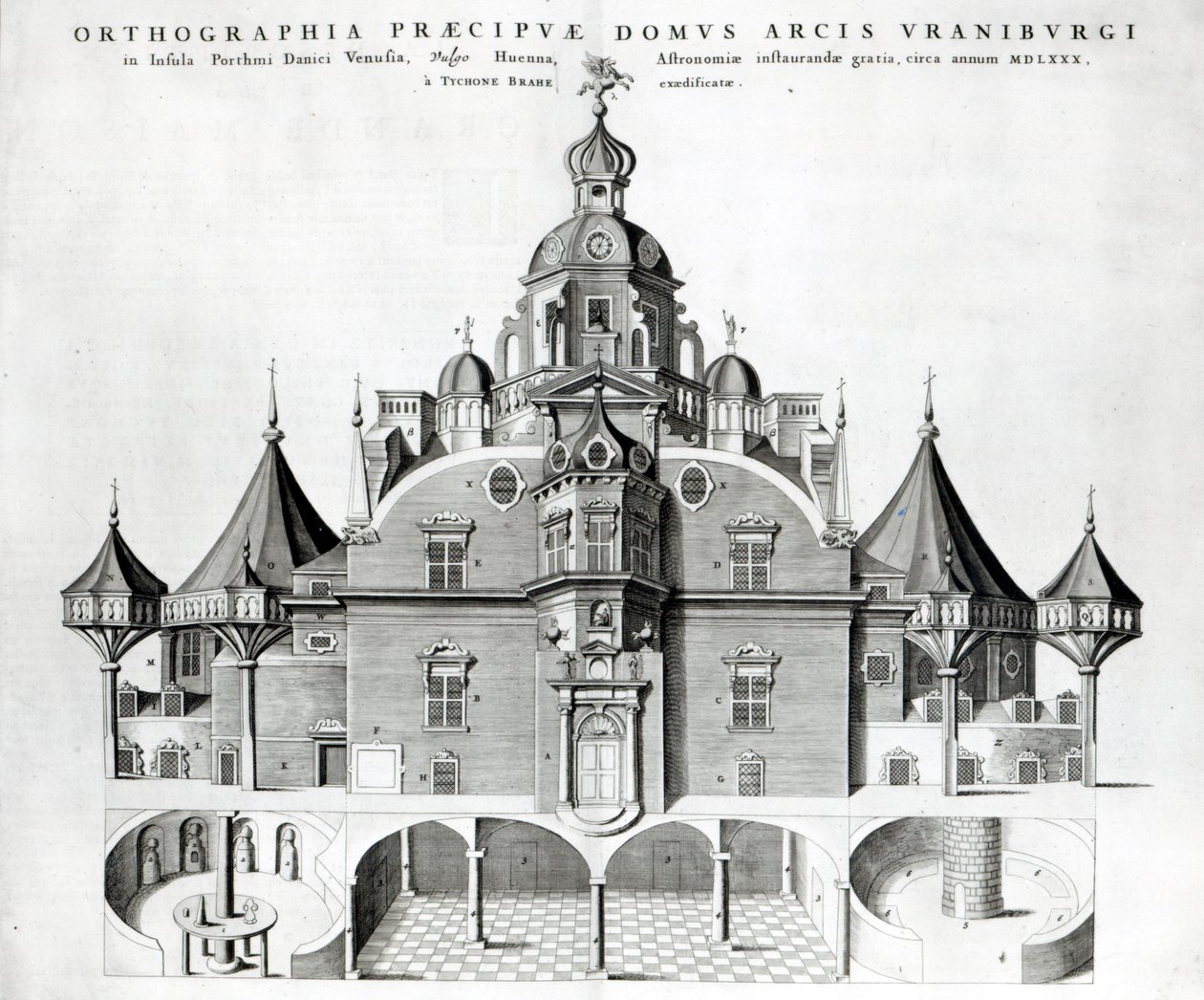 Observatoř Tycha Brahe Uraniborg z „Atlas Major“ Joan Blaeu, 1663 od Joan Blaeu