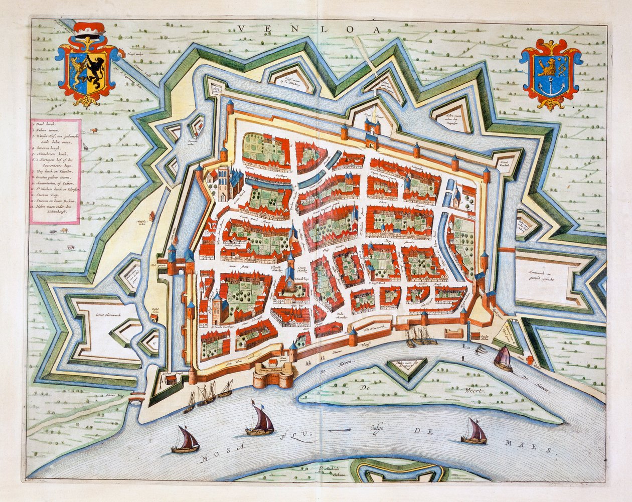 Venlo, 1649 (ručně kolorovaná rytina) od Joan Blaeu