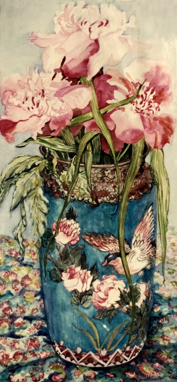 Pivoňky ve váze Cloisonne, od Joan Thewsey