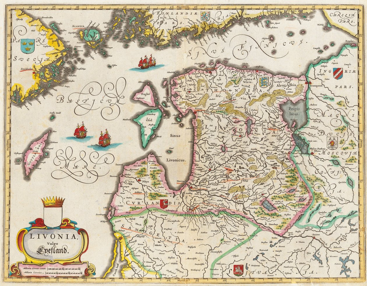 Mapa Livonia, Vulgo Lyefland, Atlas Maior od Joan Blaeu