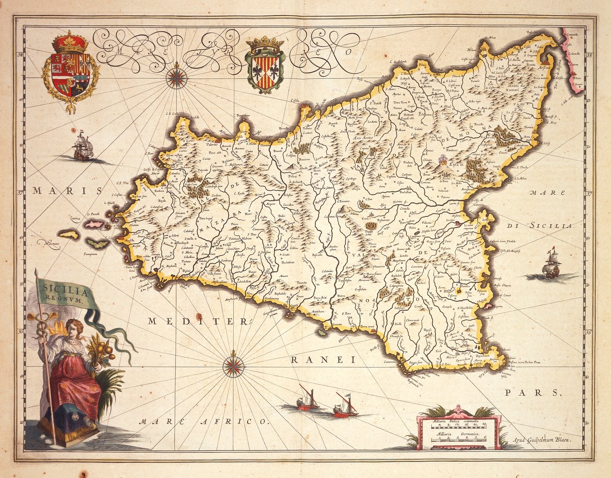 Mapa regionu Sicílie, od Joan Blaeu od Joan Blaeu