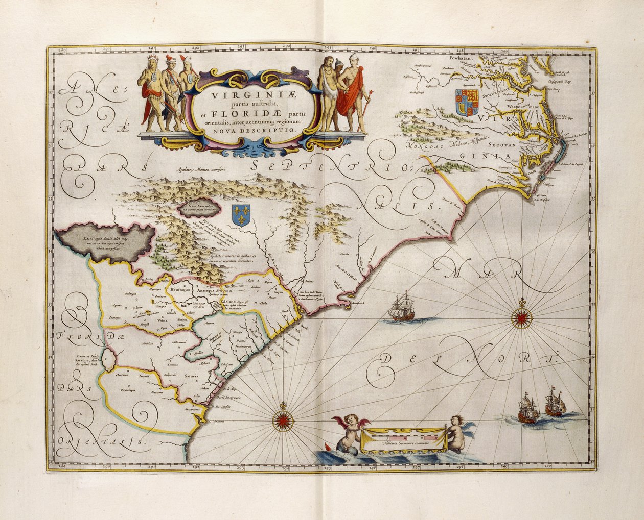 Mapa Virginie a Floridy, 1667 od Joan Blaeu