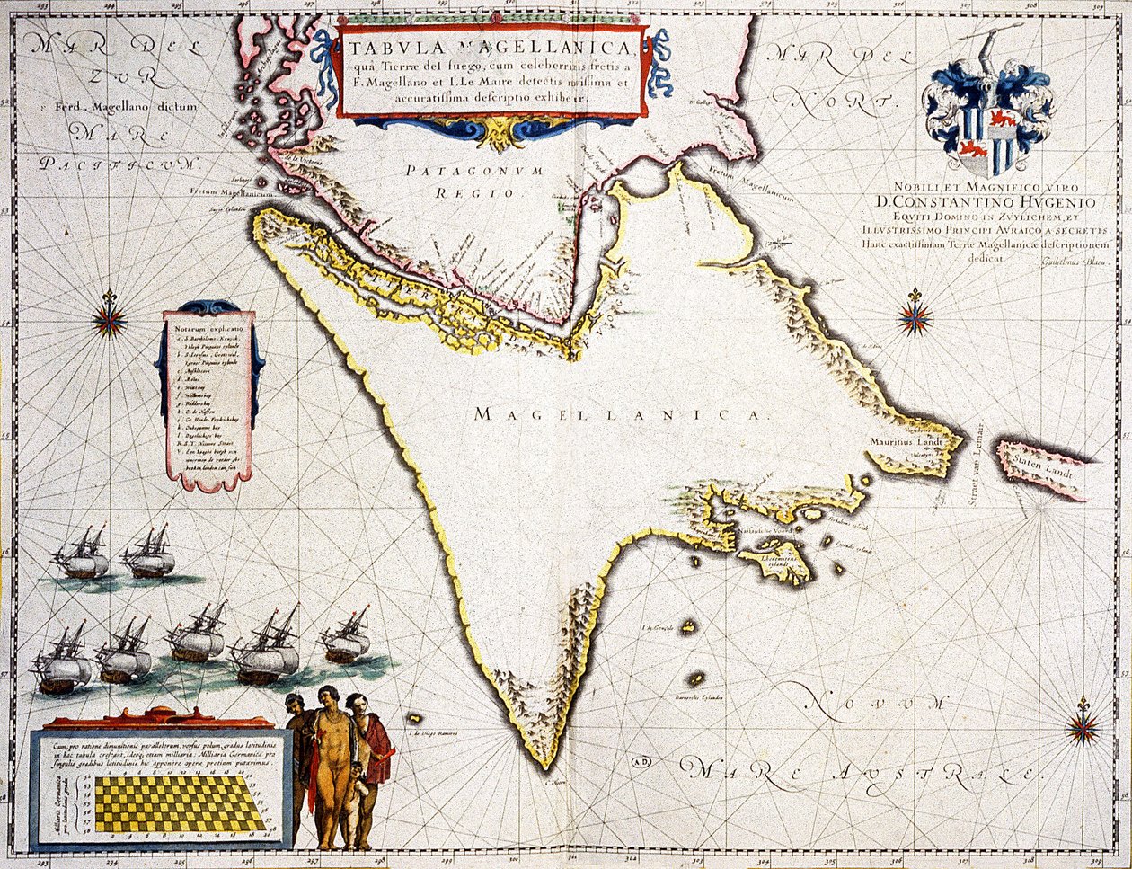 Tabula Magellanica: mapa Magellanského průlivu od Joan Blaeu