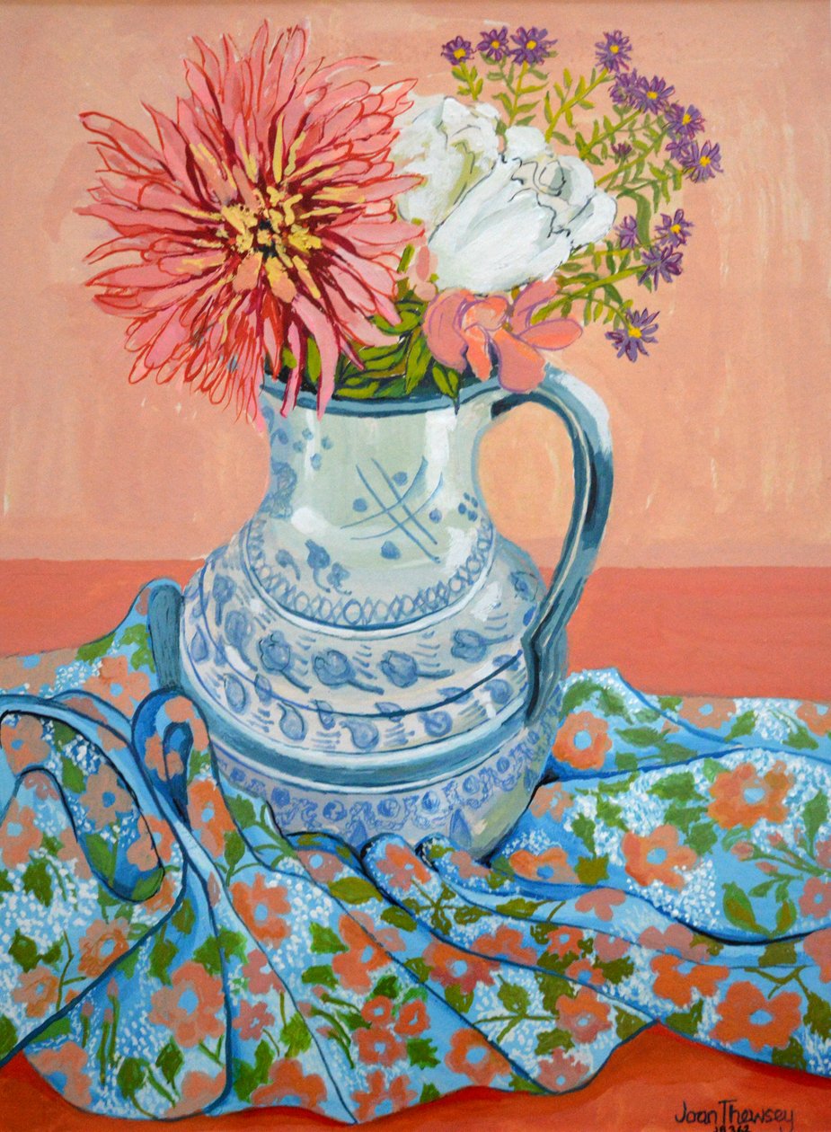 Dahlias, Roses and Michaelmas Daisies, 2000, od Joan Thewsey