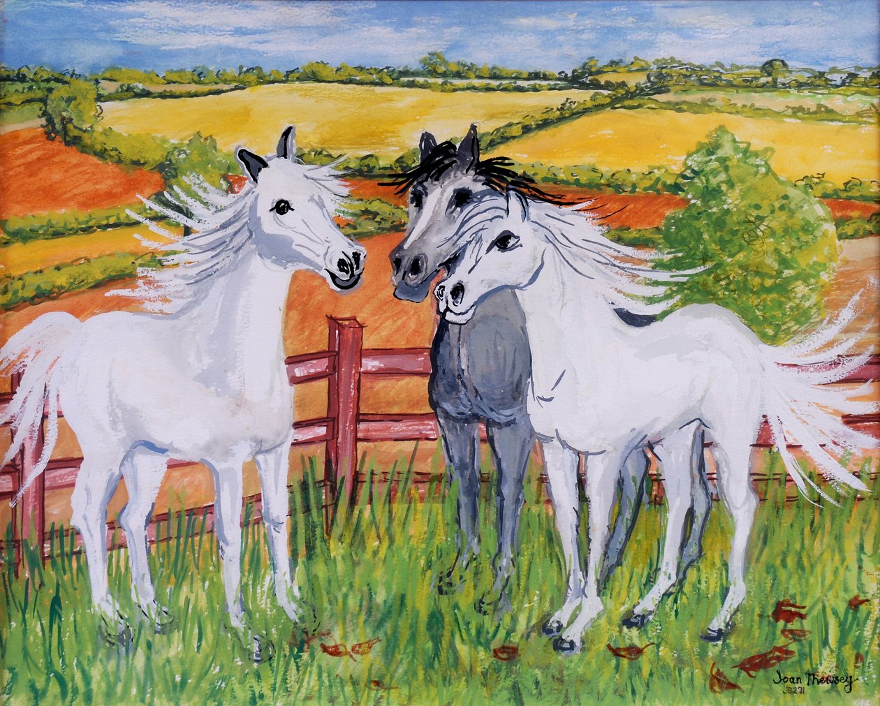 Three Frisky Horses, 2002, (kvaš) od Joan Thewsey