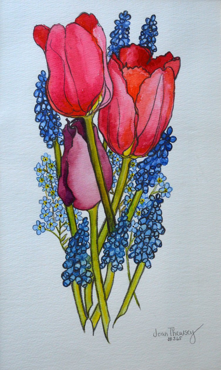Tulipány, muškáty a pomněnky,2002, od Joan Thewsey