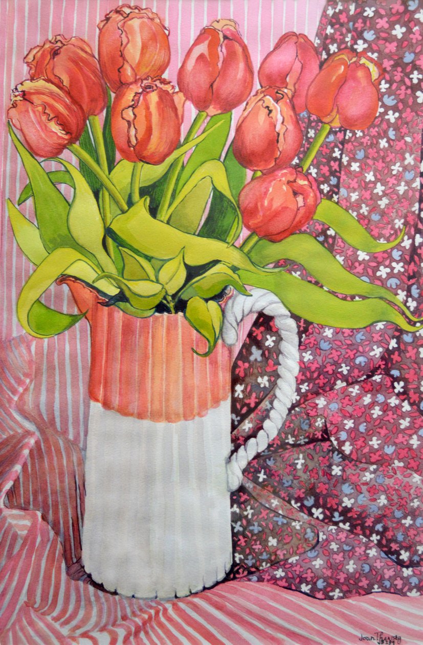 Tulipány v růžovém a bílém džbánu, 2005 od Joan Thewsey