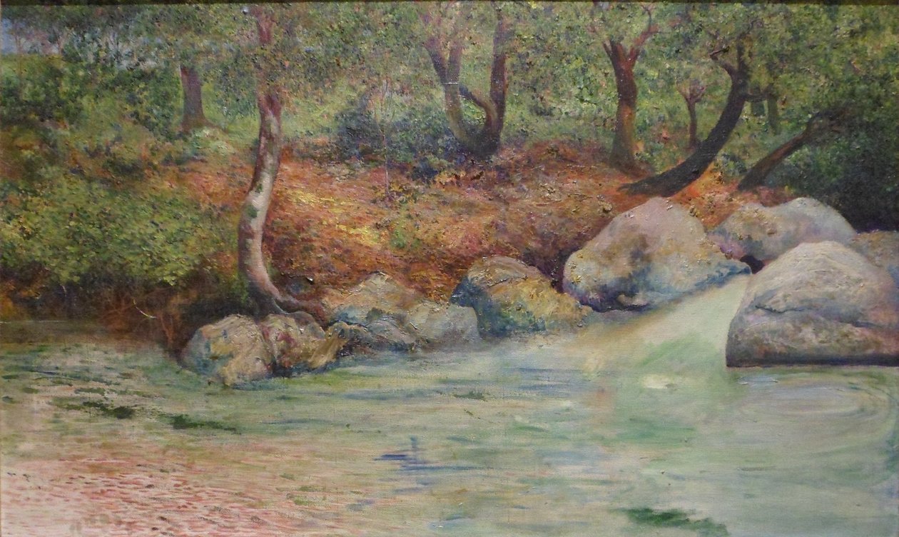 Paisaje con bosque y rio Čeština: Krajina s lesem a řekou od Joaquín Clausell