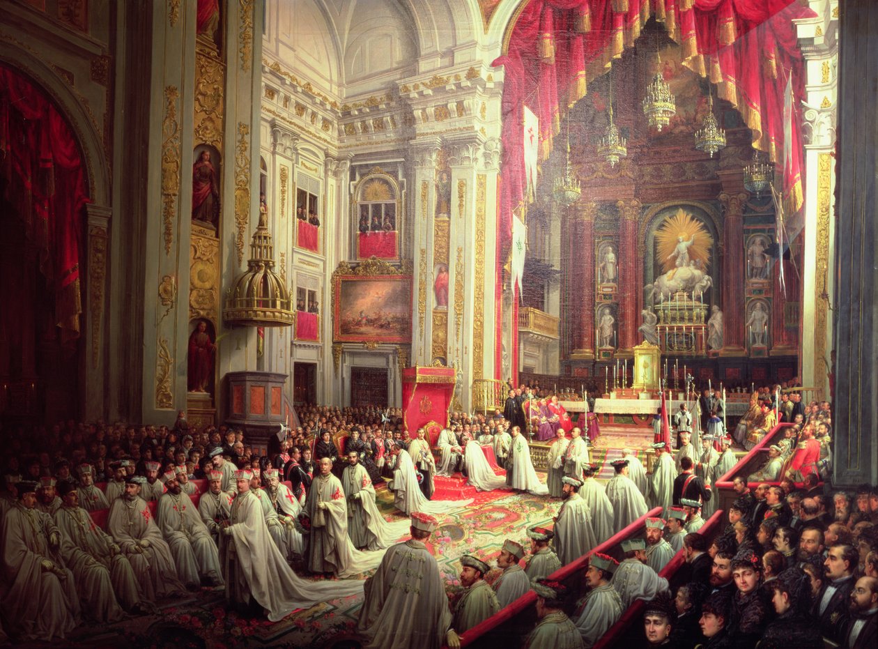 Investitura krále Alfonse XII. (1857-85) jako velmistra vojenských řádů od Joaquin Siguenza