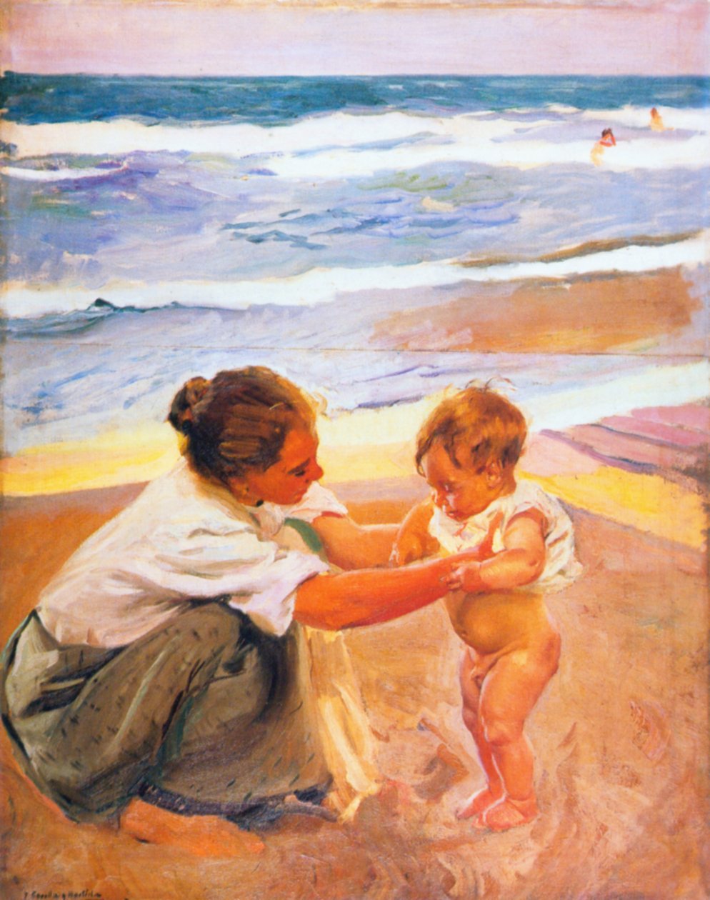 Matka a dítě na pláži od Joaquín Sorolla