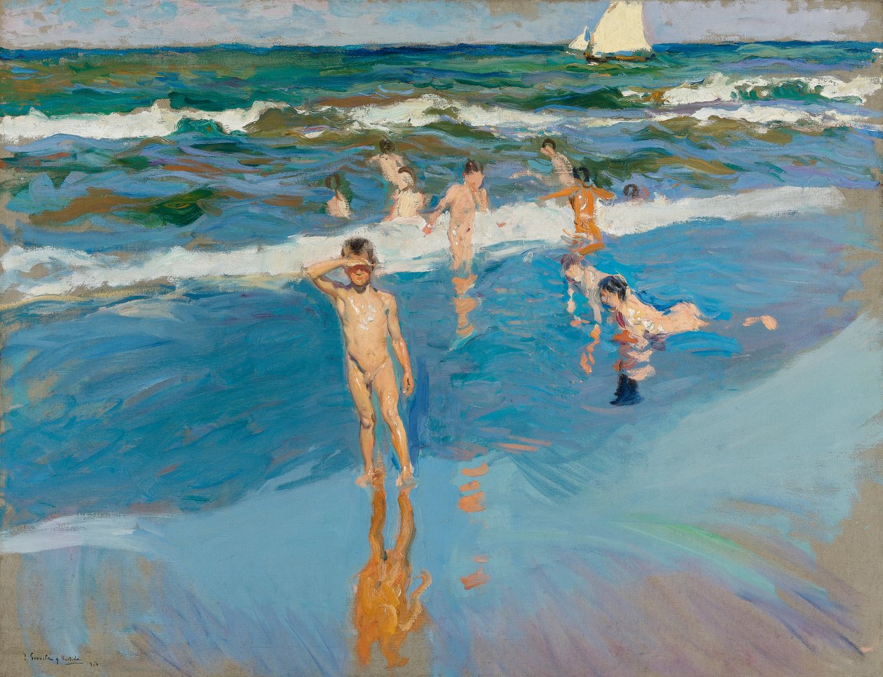 Děti v moři, pláž Valencia od Joaquín Sorolla