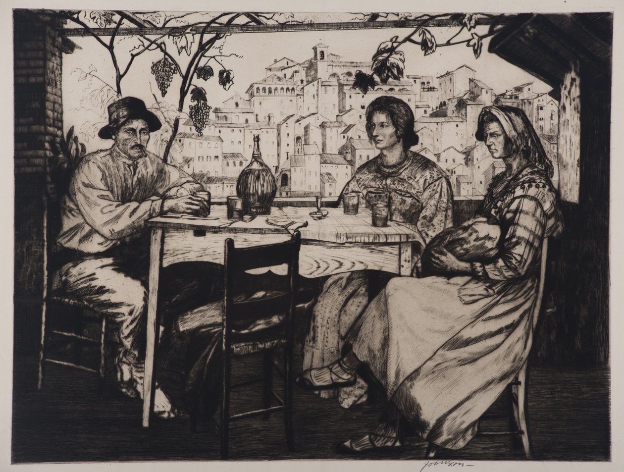 Una Trattoria, 1928 (lept a suchá jehla) od Job Nixon
