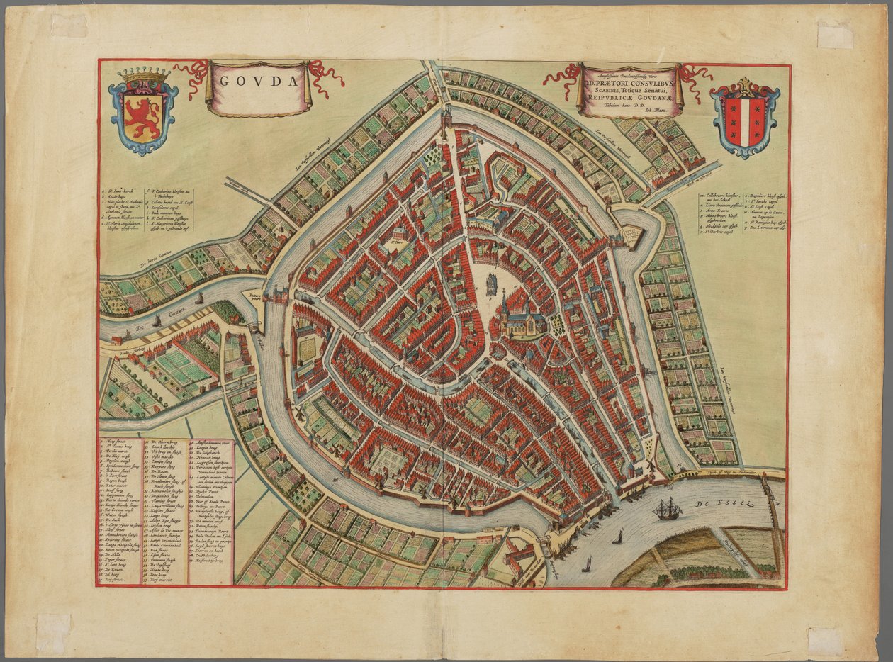 Mapa města Gouda, asi 1650 od Joh. Blaeu