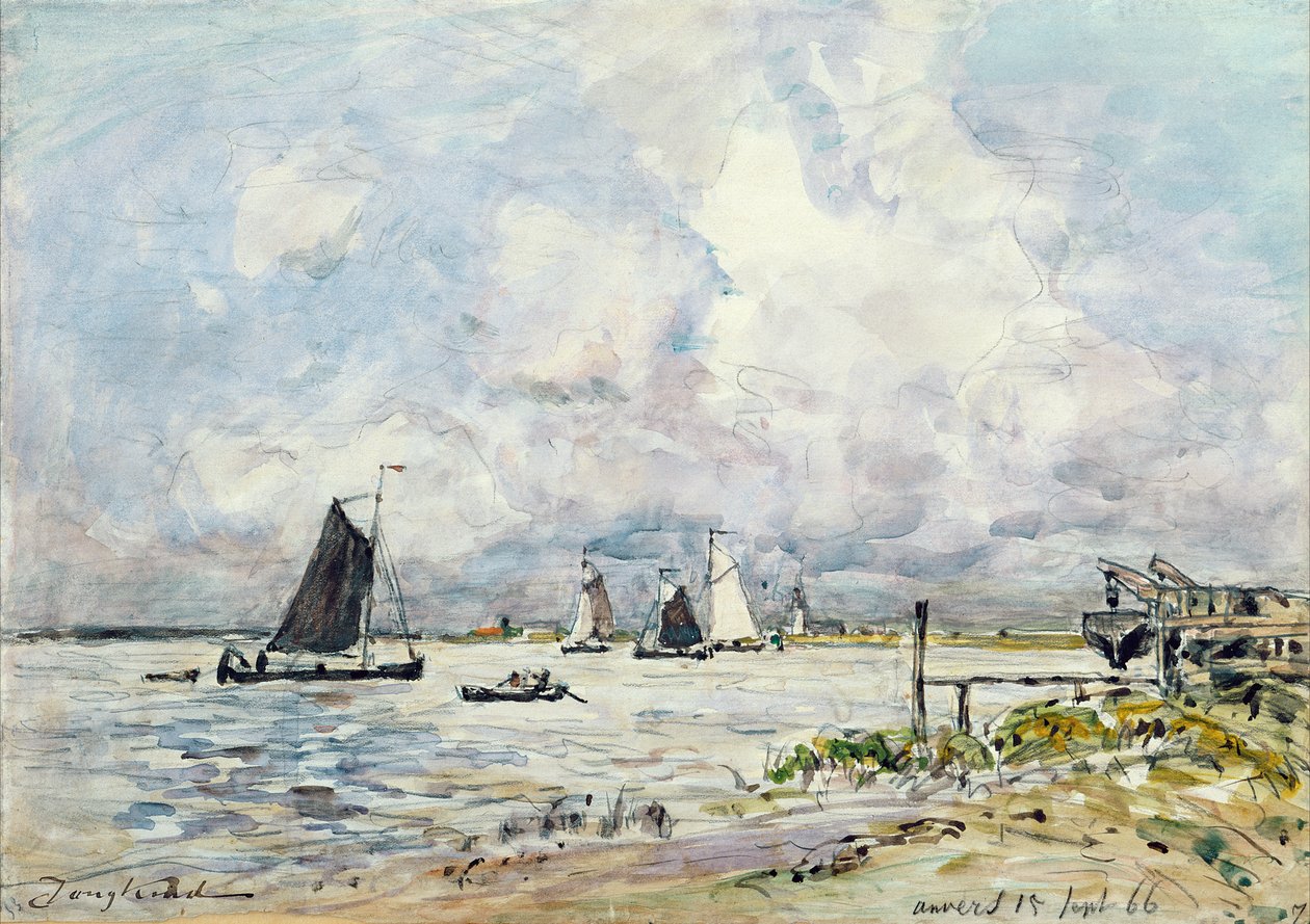 A Landing Stage on Escaut, 1866 od Johan Barthold Jongkind