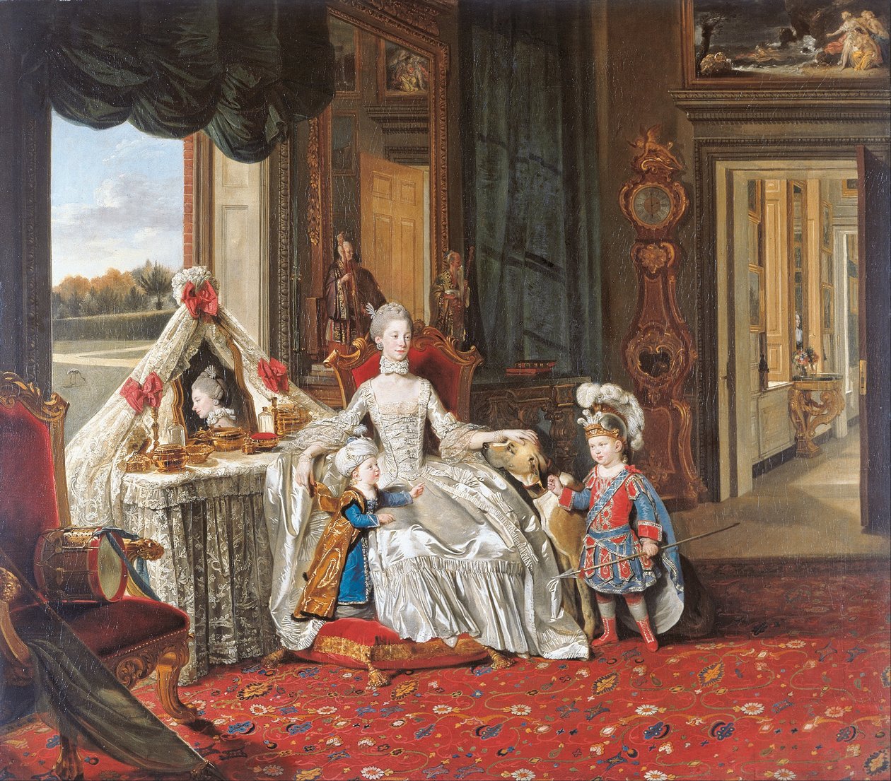 Královna Charlotte (1744-1818) se svými dvěma nejstaršími syny od Johan Joseph Zoffany