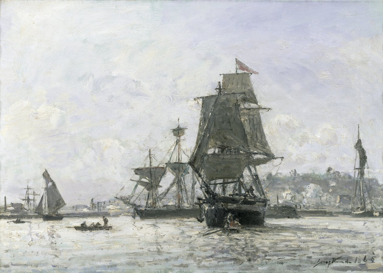 Velké plachetnice v Honfleuru od Johan Barthold Jongkind