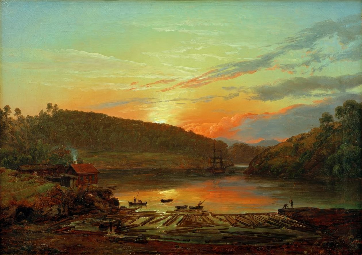 Krajina v Skien v západu slunce od Johan Christian Dahl