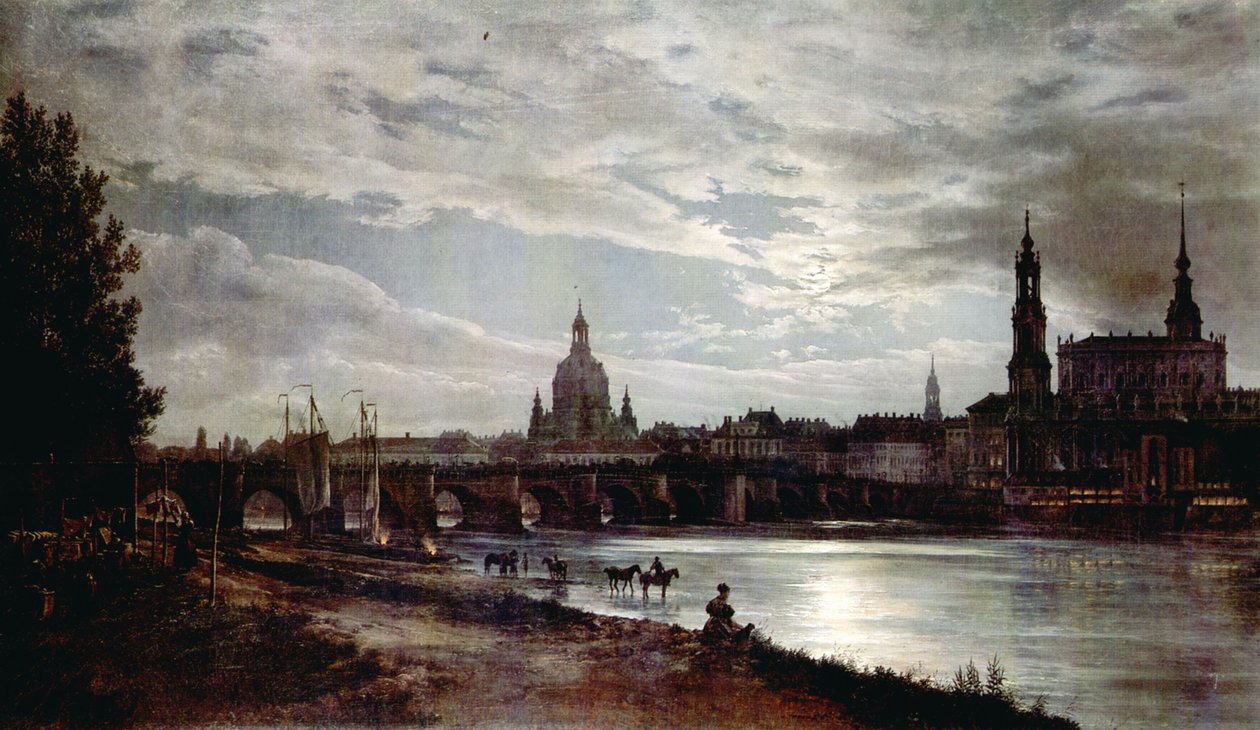 Pohled na Drážďany za svitu měsíce od Johan Christian Dahl