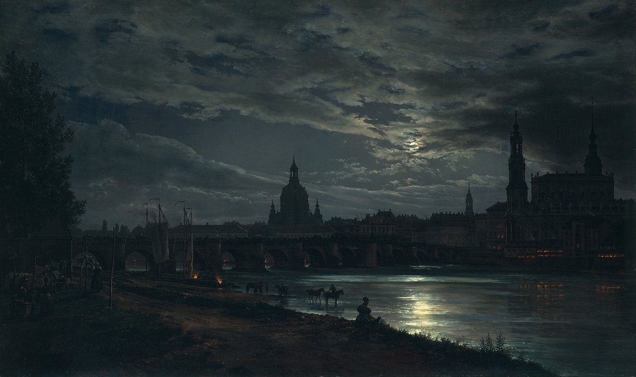 Pohled na Drážďany za svitu měsíce od Johan Christian Dahl