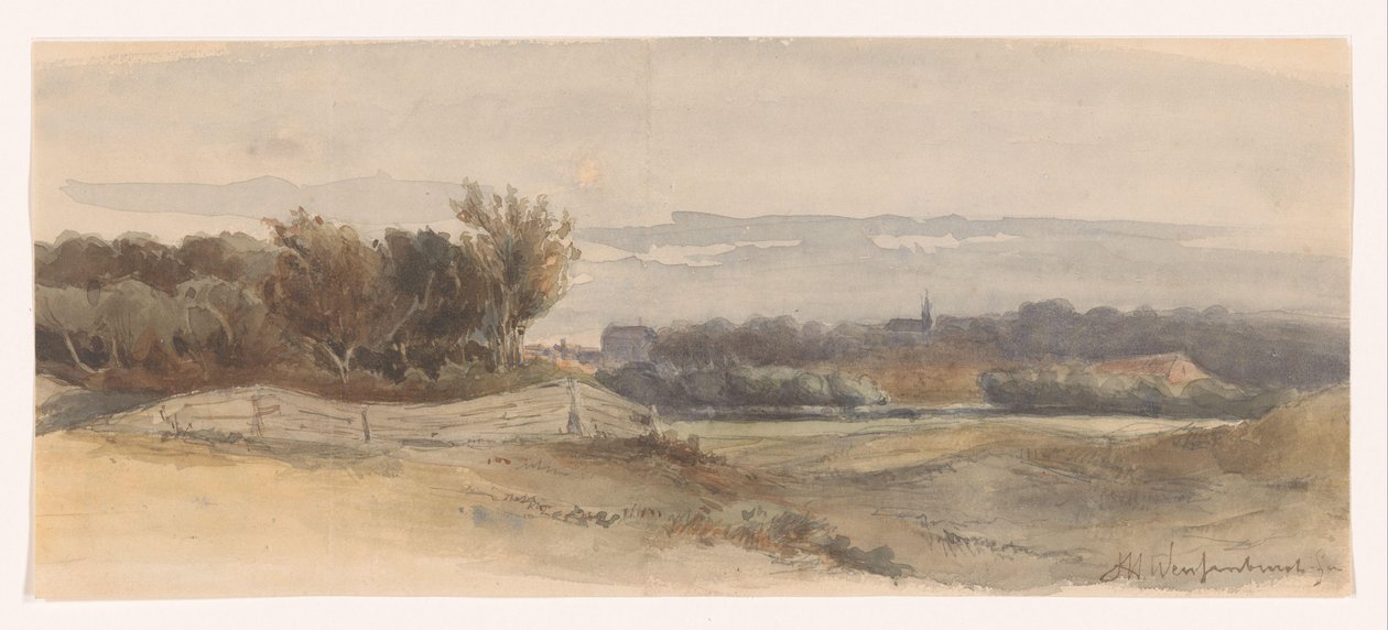 Panoramatická krajina od Johan Hendrik Weissenbruch (signed by artist)