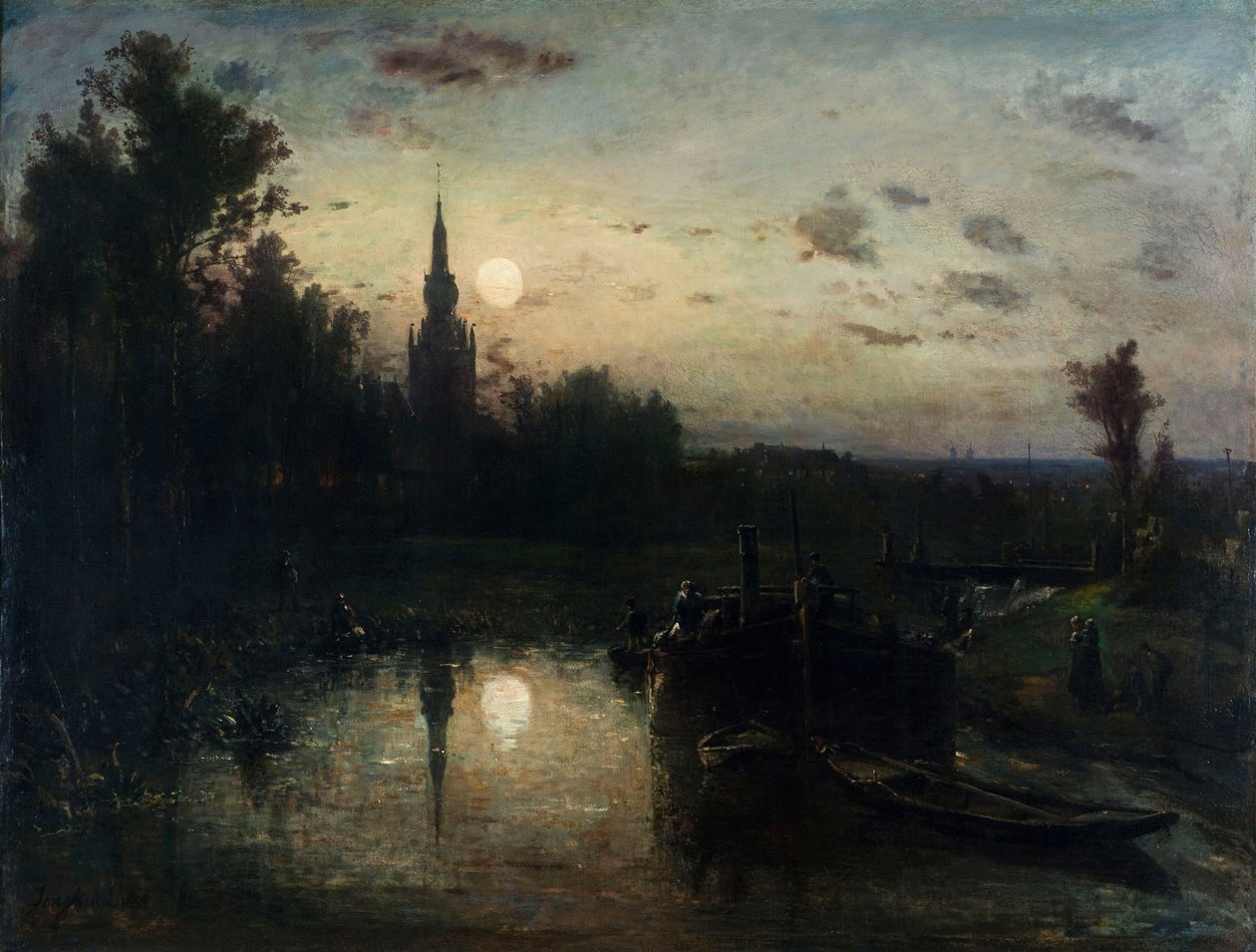 Johan Jongkind - Clair de lune à Overschie od Johan Jongkind