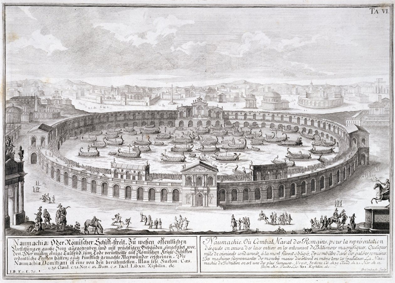 Naumachia, deska 6 z „Návrh historické architektury“, ryl Johann Adam Deslsenbach (1687-1765) od Johann Bernhard Fischer von Erlach