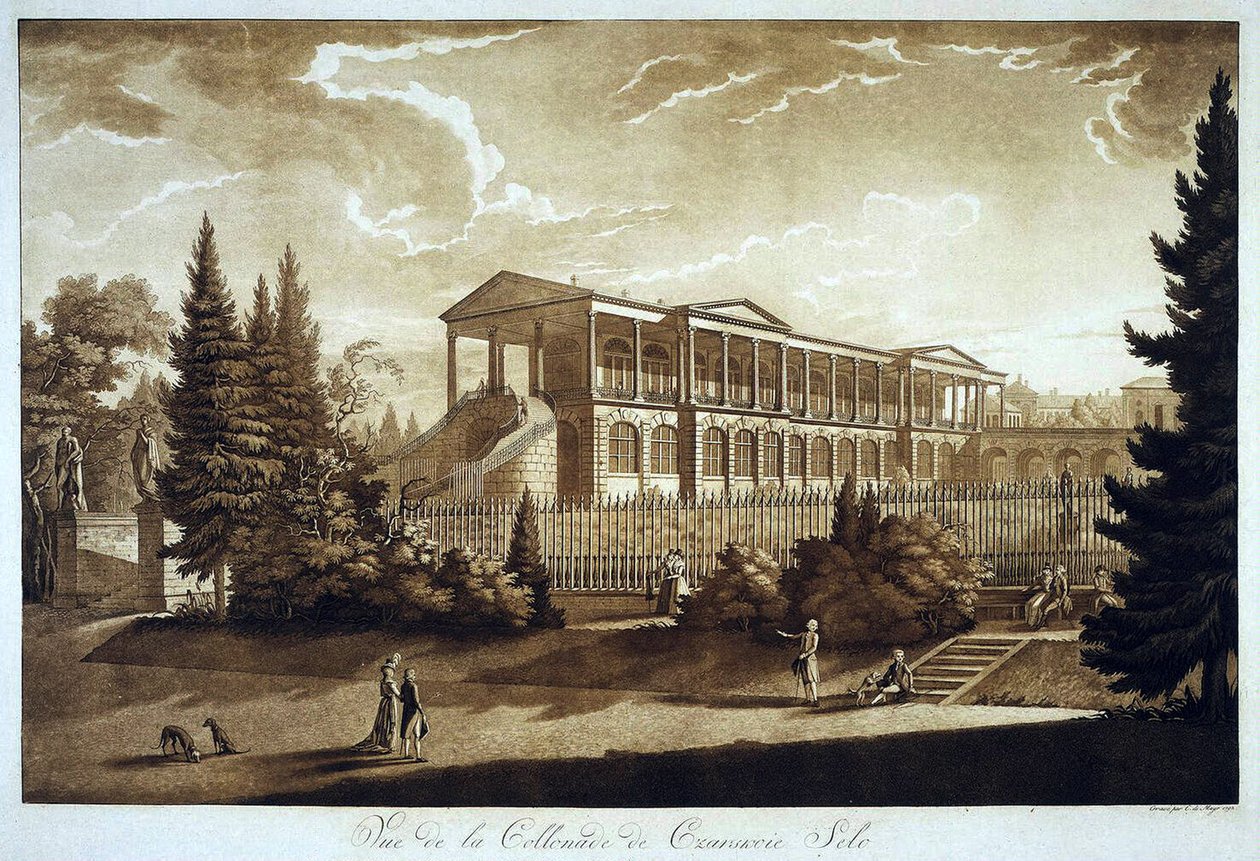 Pohled na Cameron Gallery v Carském Selu, 1793 (akvatinta) od Johann Christoph Mayr