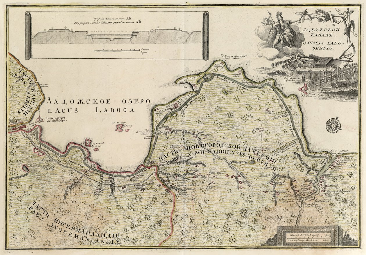 Mapa Ladoga kanálu (1741-42) od Johann Elias Grimmel