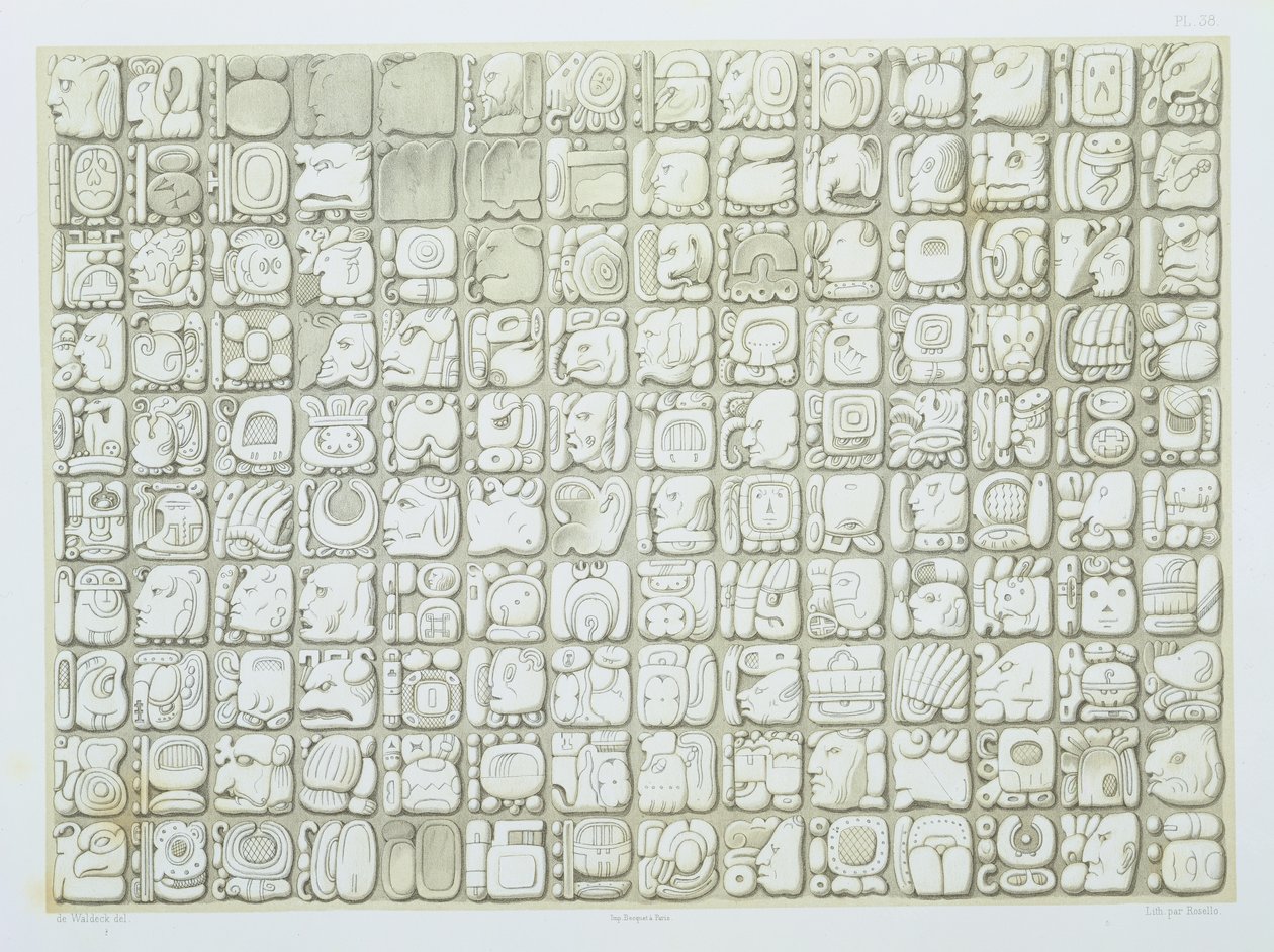 Plaketa ideografického písma z Chrámu nápisů, Palenque, c.692, deska 38 z 