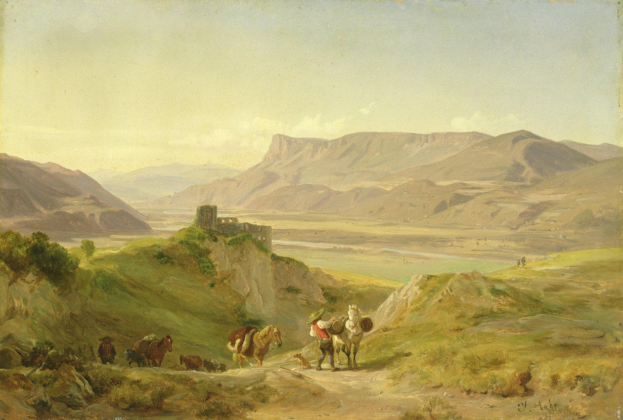 Zřícenina hradu Brunnenburg v údolí Etschtal, 1838 od Johann Georg Paul Mohr