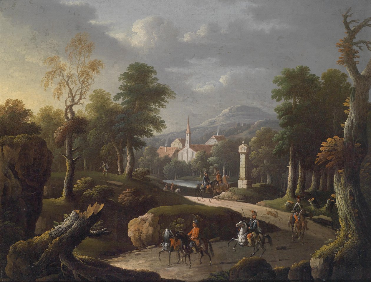 Horská krajina s cestovateli od Johann Georg von Bemmel