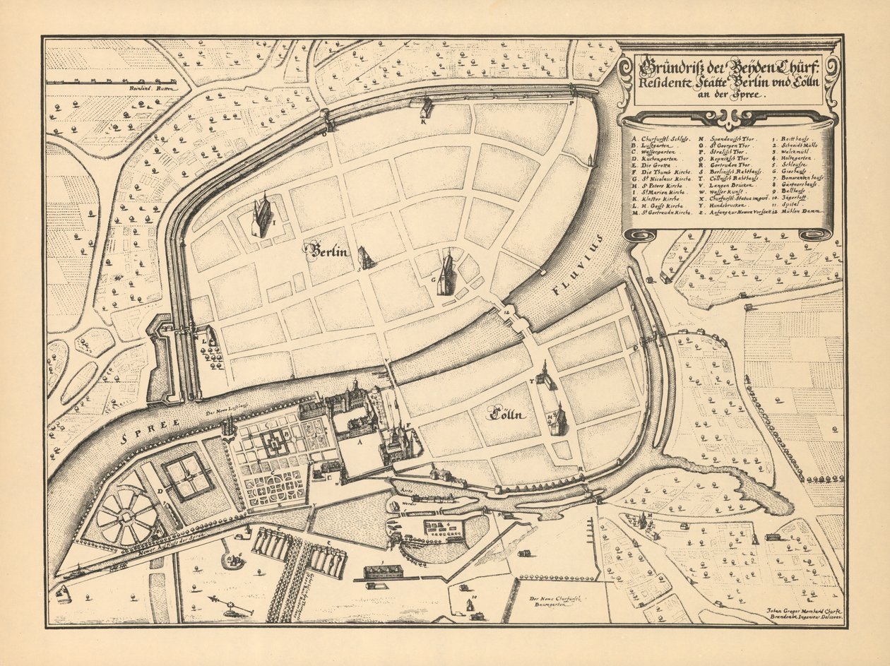 Mapa Berlína a Coellnu, 1652 od Johann Gregor Memhardt