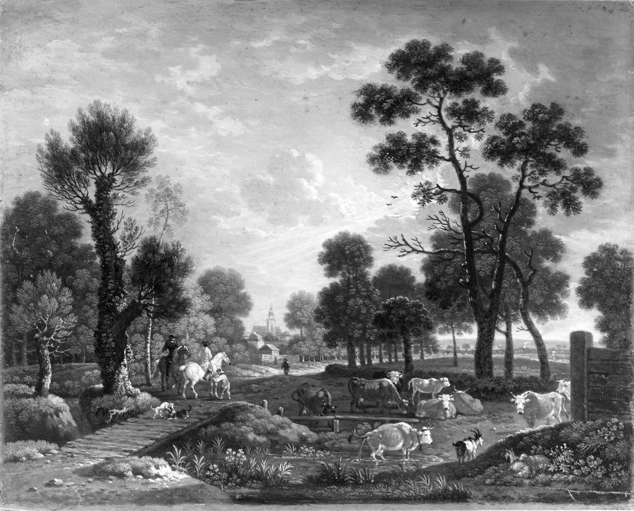 Krajina s jezdci a skotem od Johann Heinrich Roos