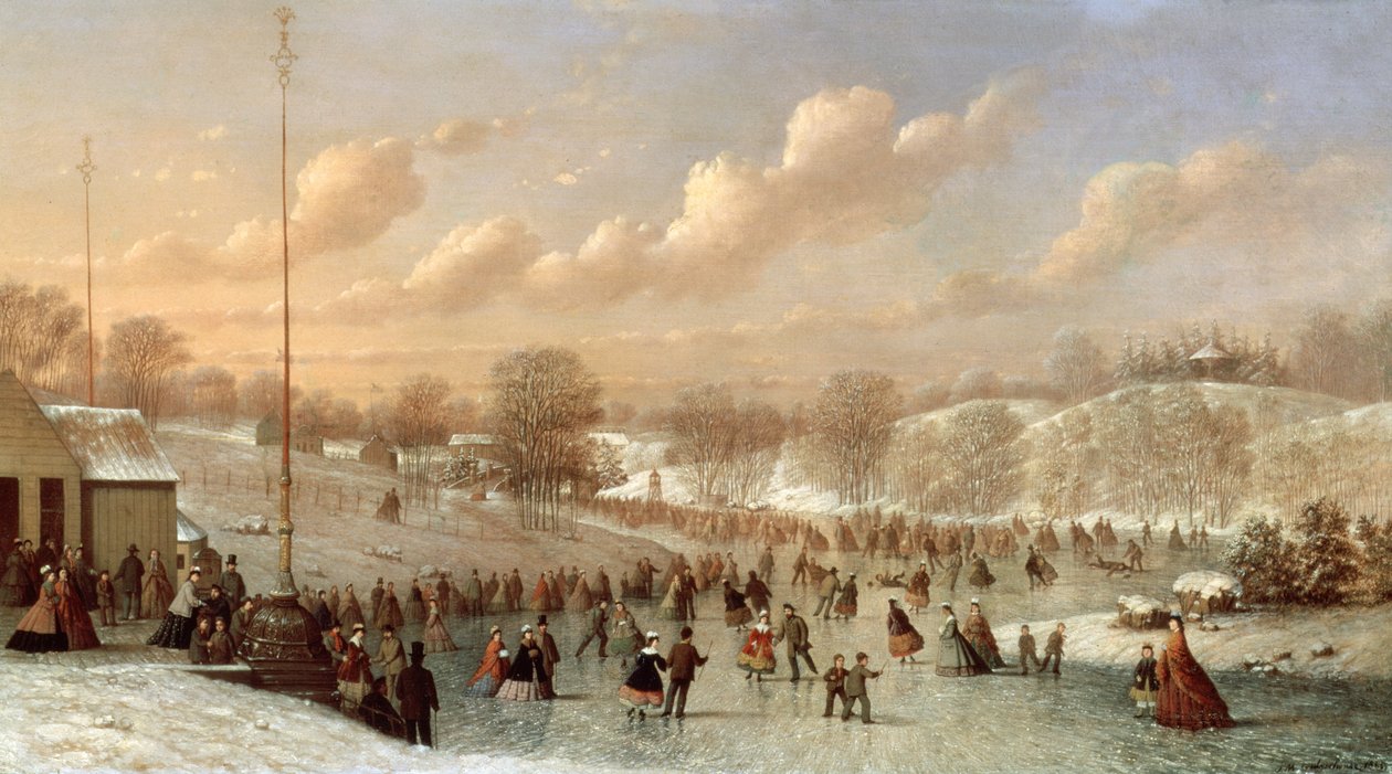 Skatingová scéna, Central Park, 1865 od Johann Mongels Culverhouse