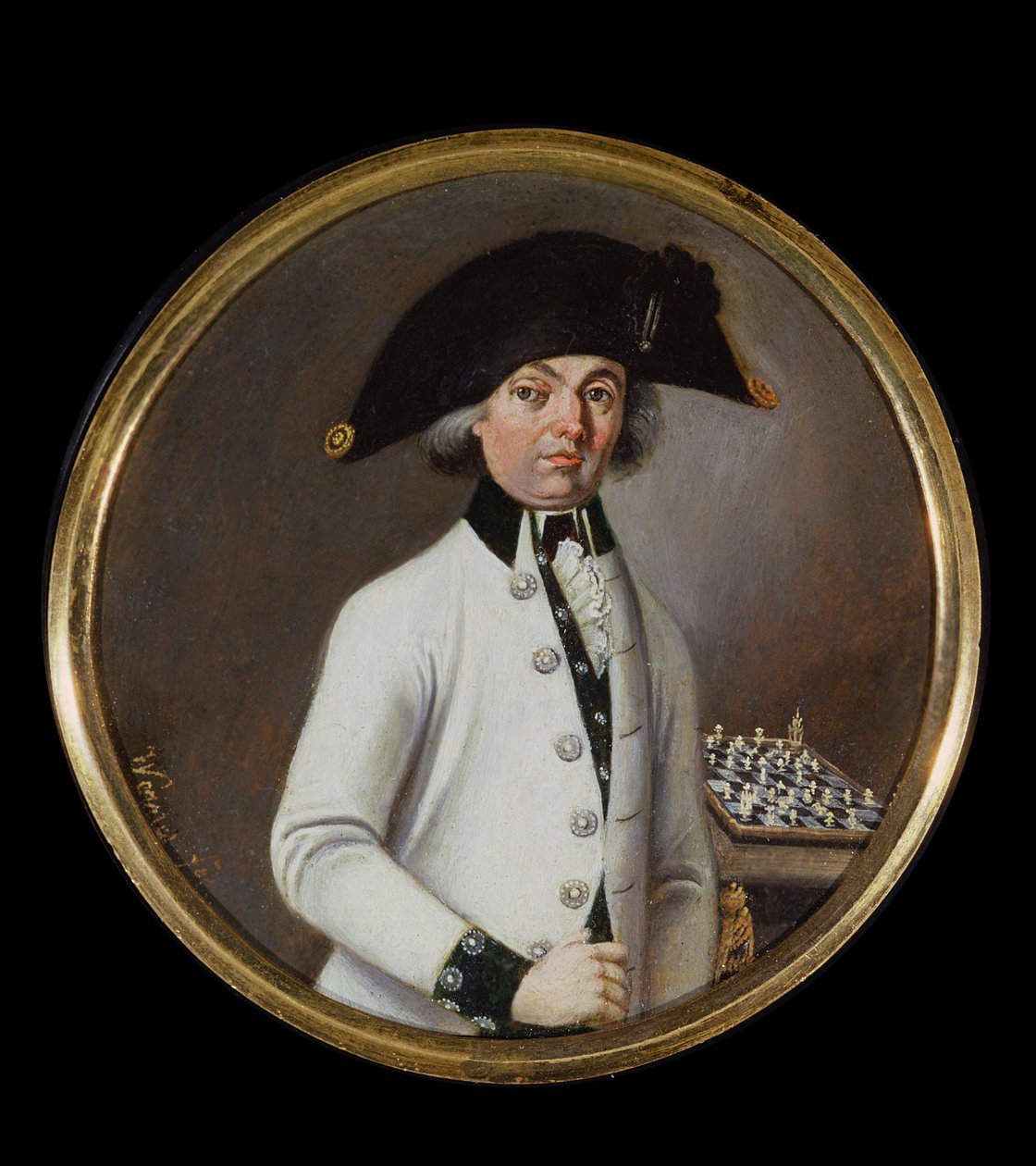 Portrét gentlemana šachisty (olej na mědi) od Johann Werner