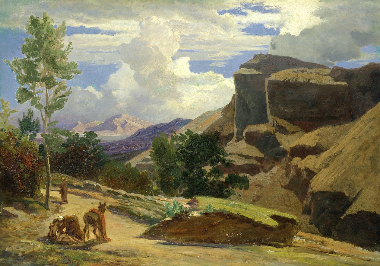 Italská krajina (studie) (olej na papíře položený na plátně) od Johann Wilhelm Schirmer