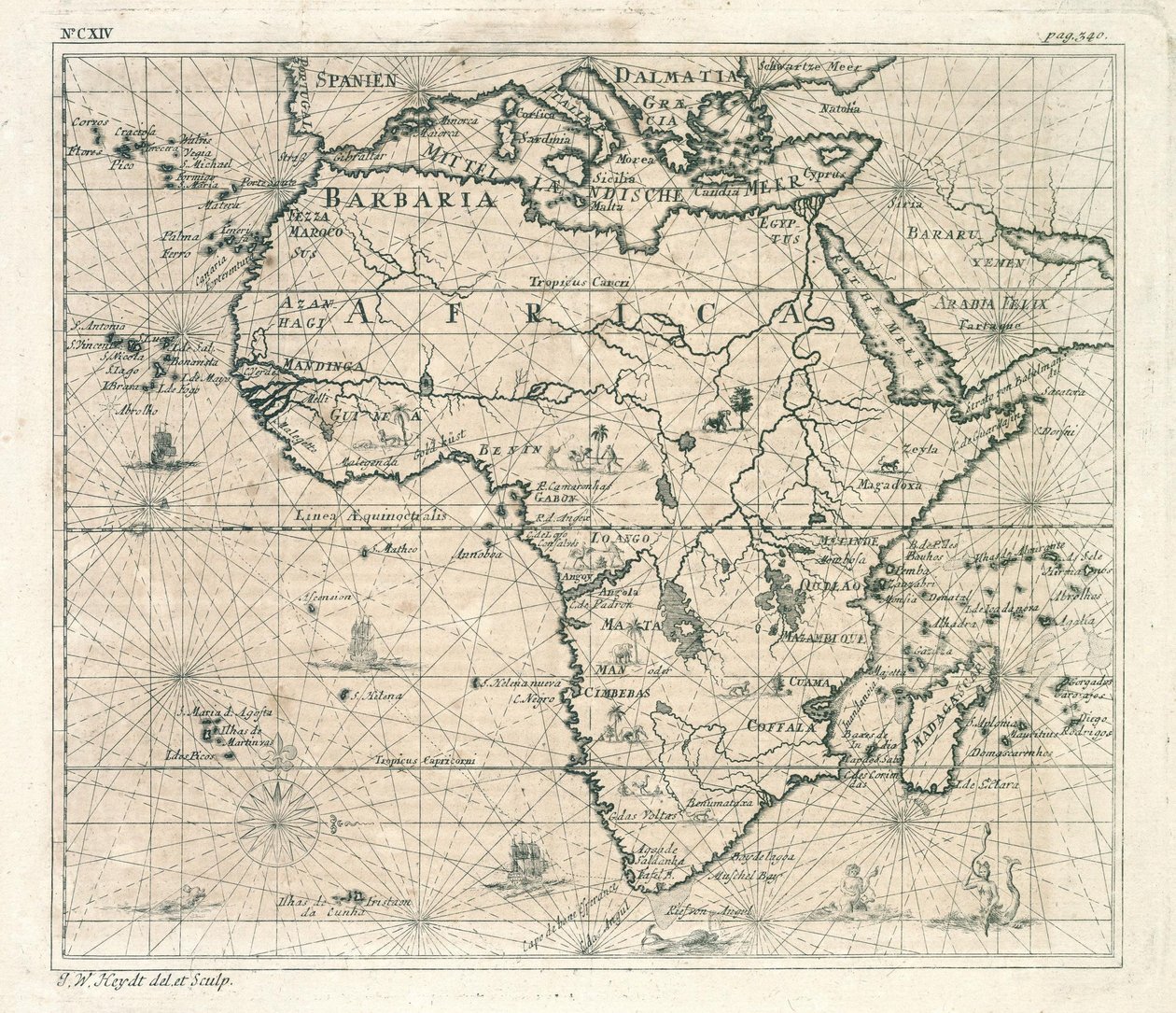 Mapa Afriky od Johann Wolfgang Heydt