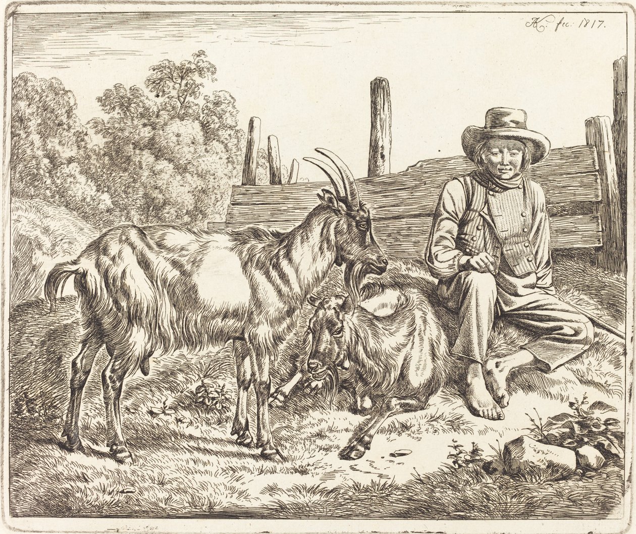 Pastýř se dvěma kozami od Johann Adam Klein
