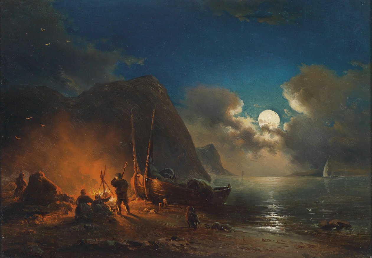 Romantický táborák za svitu měsíce od Johann Anton Castell