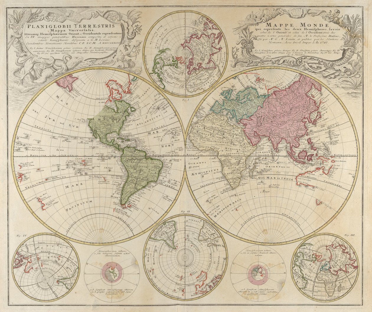 Planiglobii Terrestris Mappa Universalis..., 1746 od Johann Baptista Homann