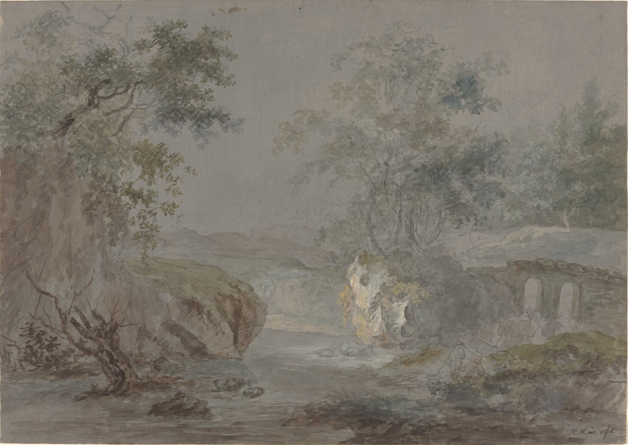 Zalesněné útesy podél břehu řeky od Johann Caspar Huber