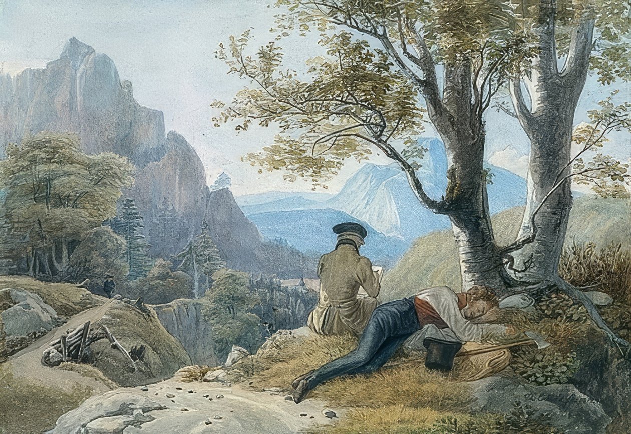 Odpočívající umělci v horách. 1819 od Johann Christoph Erhard