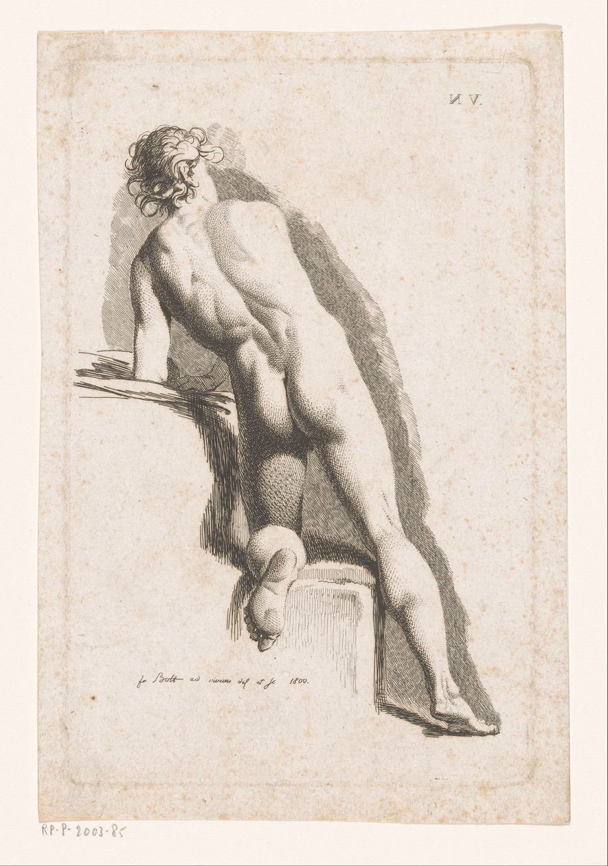 Klečící mužský akt, při pohledu zezadu od Johann Friedrich Bolt
