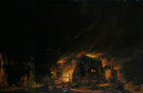 Oheň, cca 1760 (olej na dřevě) od Johann Georg Trautmann