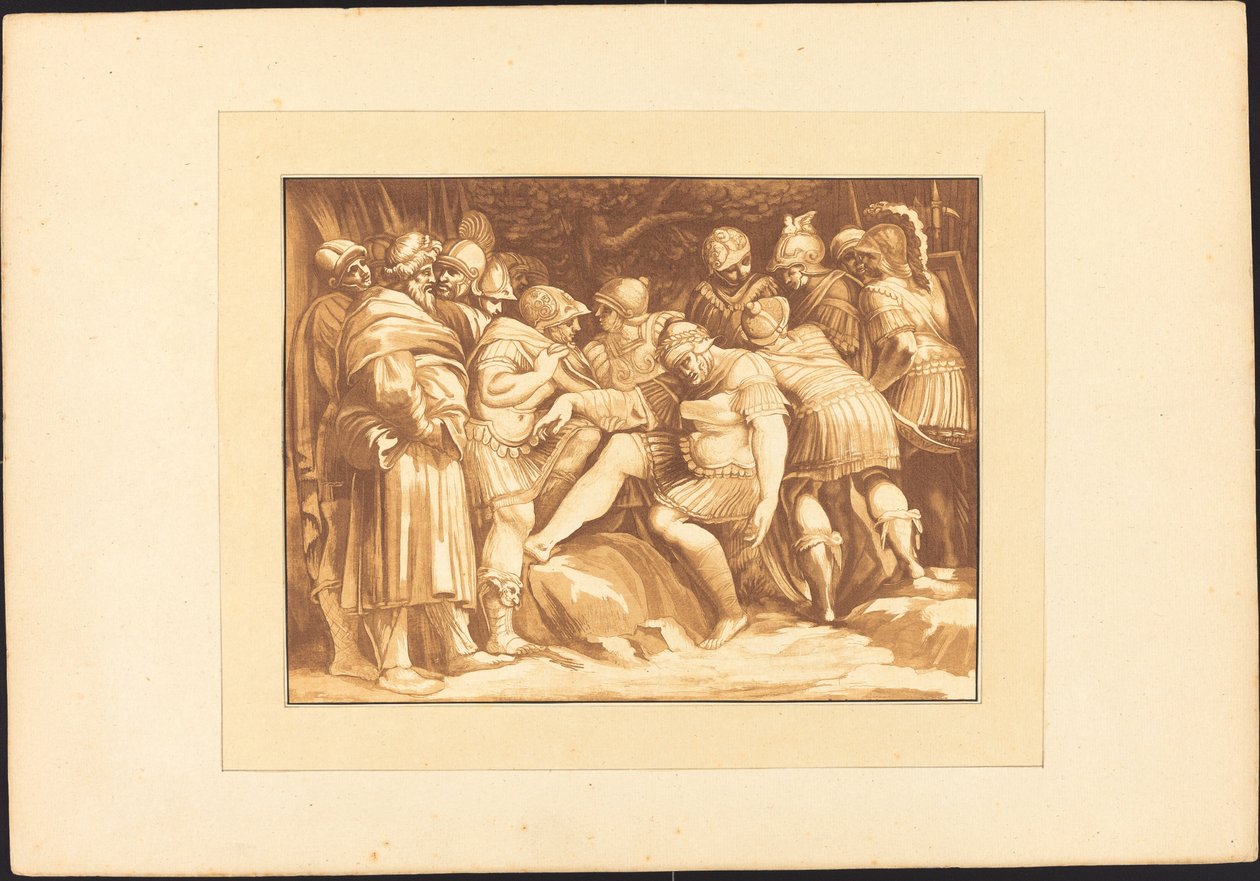 Umírající Epaminondas od Johann Gottlieb Prestel after Polidoro da Caravaggio