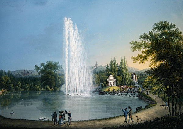 Velká fontána, kolem roku 1820 (barevné lito) od Johann Heinrich Bleuler