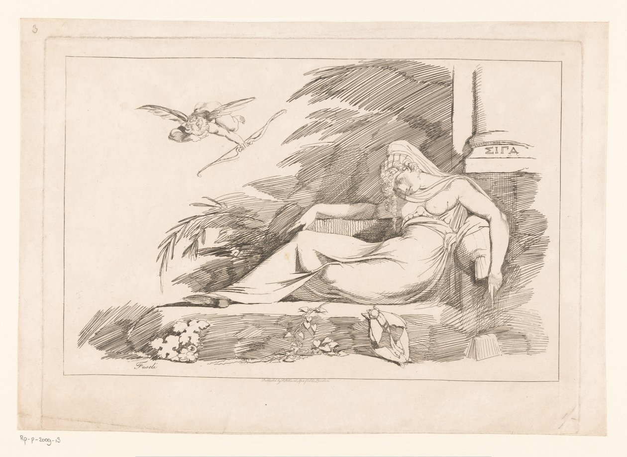 Spící žena s Cupidem od Johann Heinrich Füssli