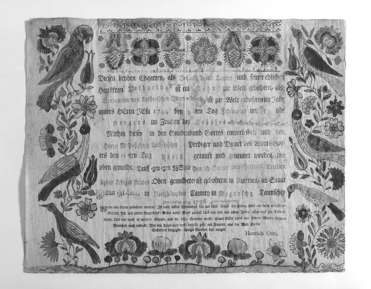 Rodný a křestní list, 1786. od Johann Heinrich Otto