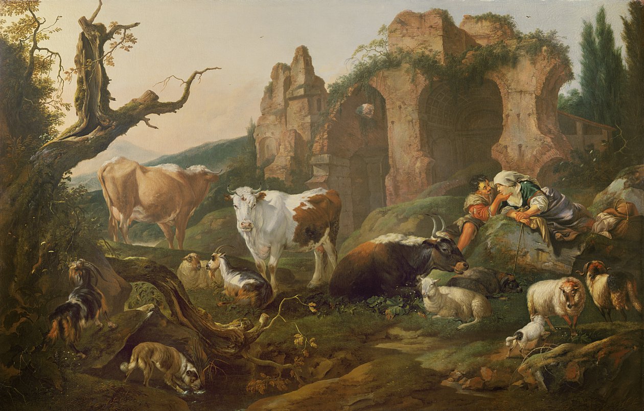 Hospodářská zvířata v krajině, 1685 od Johann Heinrich Roos